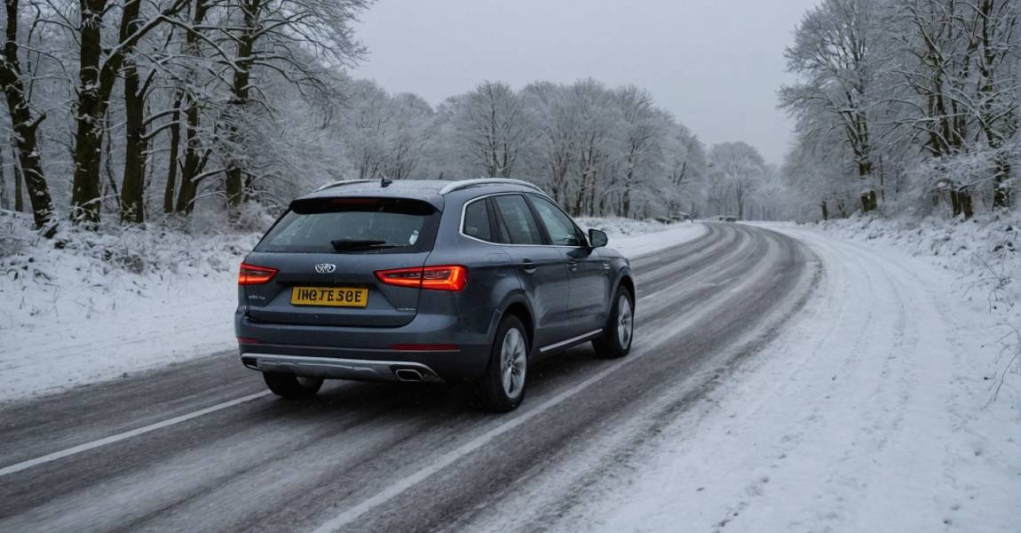 Paintless dent repair in winter car on icy road
